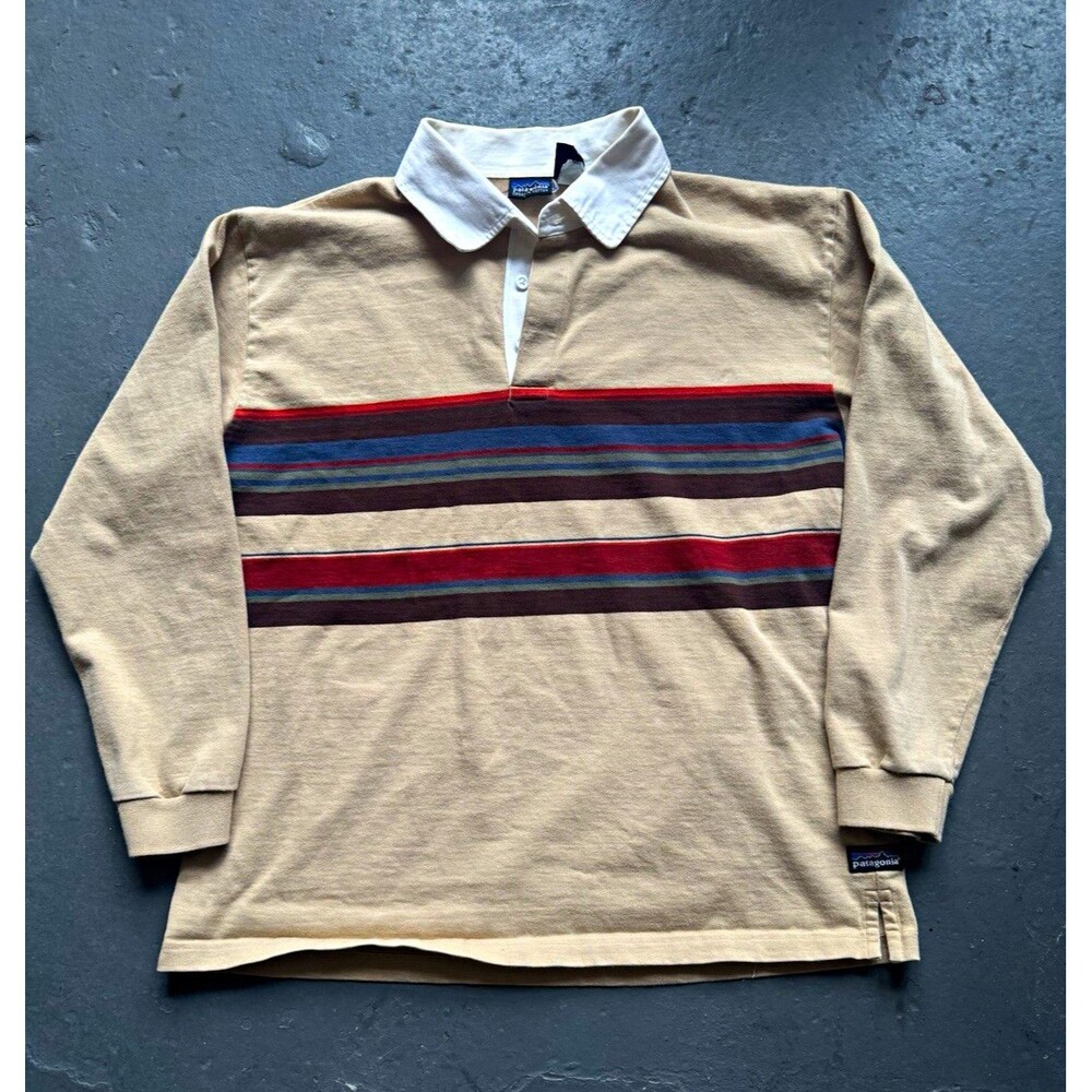 Vintage 90s Patagonia Striped Cotton Long Sleeve Rugby Polo Shirt M